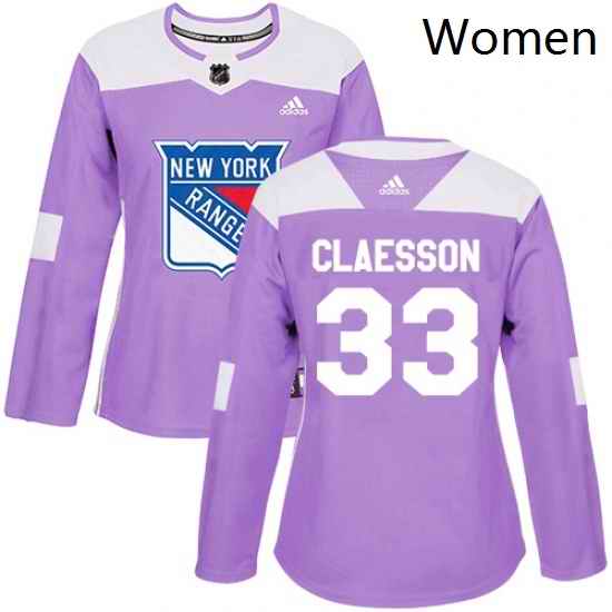 Womens Adidas New York Rangers 33 Fredrik Claesson Authentic Purple Fights Cancer Practice NHL Jersey